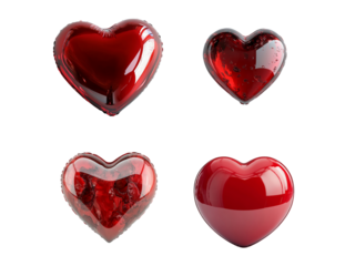 Heart shaped red foil balloons isolated on transparent background.