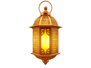 Gold metallic gold ramadan lantern isolated on transparent background.