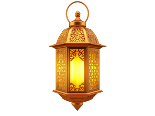 Gold metallic gold ramadan lantern isolated on transparent background.