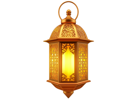 Gold metallic gold ramadan lantern isolated on transparent background.