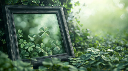 St. Patrick’s Day Party: A green card framed by clover leaves and gold coins