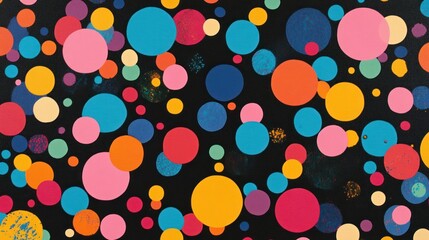 Colorful circles on black background.
