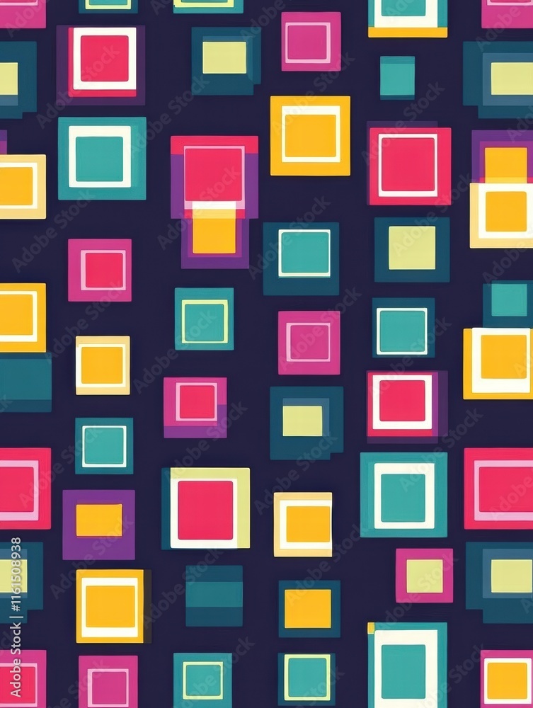 Leinwandbilder seamless pixel art pattern featuring colorful geometric shapes on a dark background. generative ai
