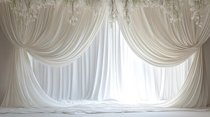 Fondo de maternidad, fondo de boda, fondo de fotografía con flores y cortinas