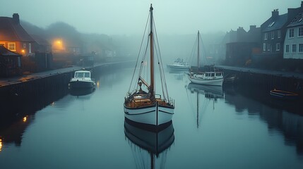 Misty Harbor Reflections
