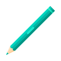 Light teal colored pencil sharpened with a sleek design. School supplies, stationery, drawing, sketching, writing tool concept. Flat vector illustration isolated on white background with copy space	
