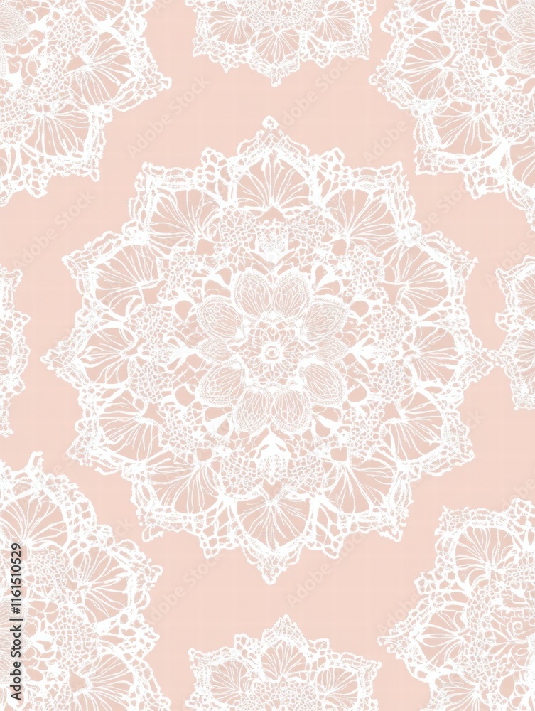 Poster lace inspired seamless pattern with delicate floral motifs on a soft pink background. generative ai
