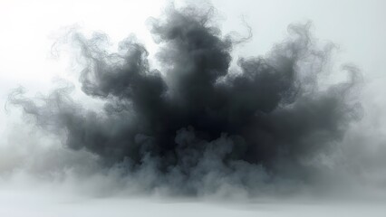 Eerie Black Fog and Smoke Explosion, Dynamic, Shattered Glass Texture, White Background