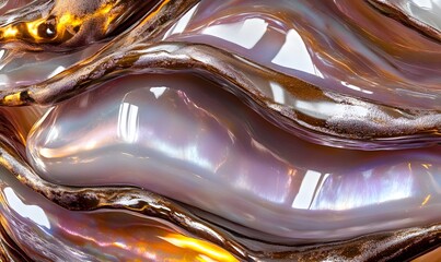 Abstract iridescent liquid gold and pearl swirls.