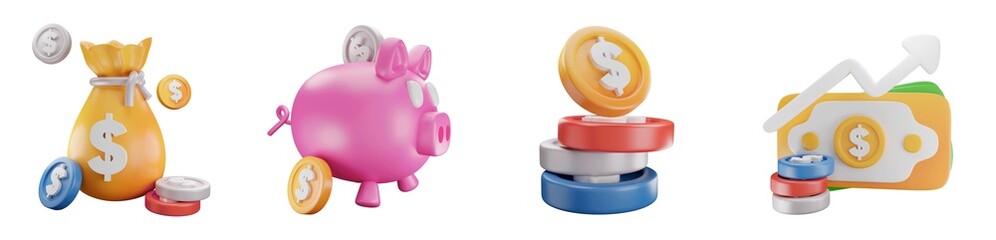 3d icon collection money, illustration in isolated background