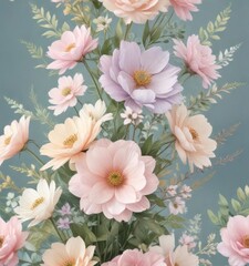 Obraz premium Delicate watercolor flowers in a bouquet with soft pastel colors and subtle brushstrokes, blooms, pastels