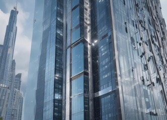 Fototapeta premium Futuristic skyscraper with sleek glass fa?ade, architecture, cityscape