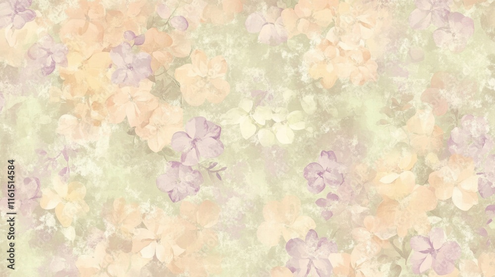 Poster delicate floral pattern featuring soft pastel colors and intricate flower designs creating a serene 