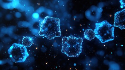 Abstract blue glowing cells network.