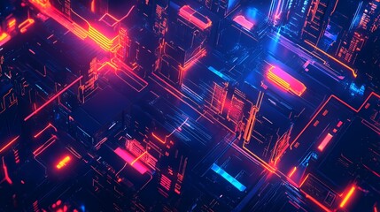 Obraz premium Abstract Neon Circuitry Glowing Brightly In Red And Blue