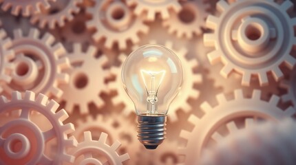 An illustration of a lightbulb surrounded by gears, representing the innovation and ideation process inherent in business development