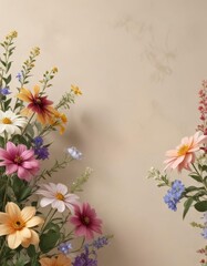 Dainty flowers in various colors against a neutral beige background,  florals,  roses
