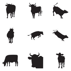 Cow silhouette symbol icon set design illustration. 