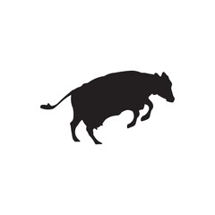 Jumping cow silhouette symbol, farm animals vector illustration, isolated on white background. 