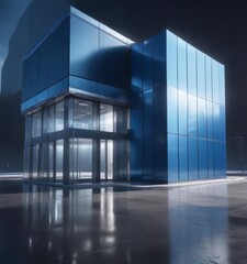 Obraz premium futuristic blue building with sleek glass and metal surfaces, minimalist, modern design