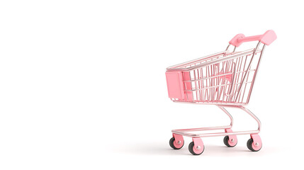 pink shopping cart on white background, perfect for retail displays and promotions