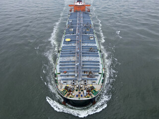 A large oil tanker approaching the port of Rotterdam