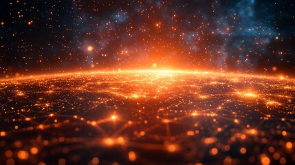 Fototapeta premium Global network connection at night, illuminated cities.