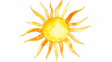 Naklejka premium The sun set, watercolor illustration, isolated on a white background, hand-drawn. a decorative bright element for a holiday, design, decoration. a yellow star with rays. Solarian. Illustration