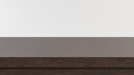 Naklejka premium 3d rendering of a dark brown wooden table top isolated on a clean white background. Perfect for product photography, furniture catalogs, website backgrounds, and graphic design projects.