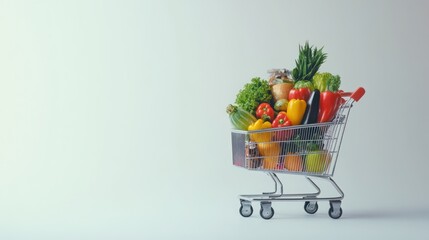 Full shopping cart of fresh produce.  generative ai