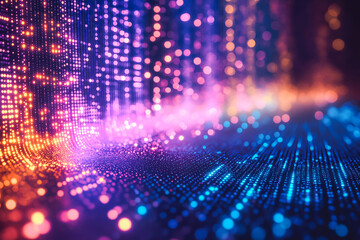 Abstract Glowing Grid with AI Data Visualization