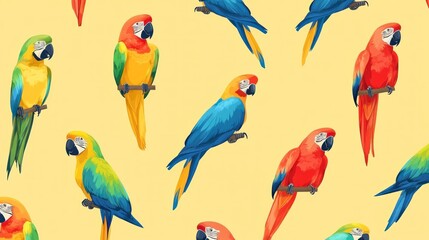 Obraz premium Colorful macaw parrots seamless pattern.