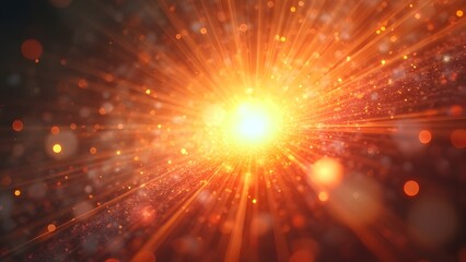 Fototapeta premium Mesmerizing Glowing Abstract Sunburst, Vibrant Orange Hues with Ethereal Digital Lens Flare, Kaleidoscopic Prisms, and Warm Golden Glow