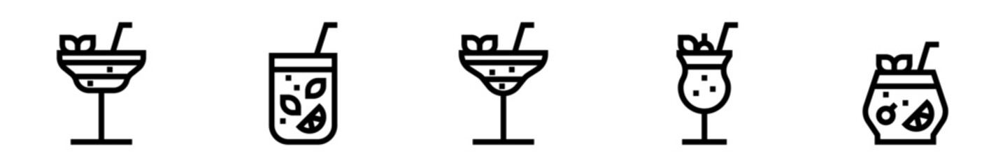 Cocktails icon set. Diversity of exotic drinks. alcoholic drinks
