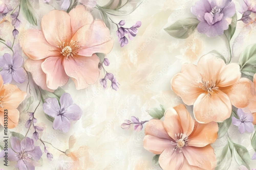 Poster floral pattern featuring delicate flowers in soft pastel hues on a light background. generative ai