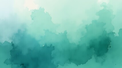 Abstract Teal Watercolor Background, Fluid Gradient of Blues and Greens - Dynamic Liquid Texture