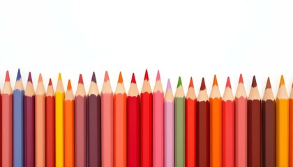 Set of Colored Pencils on White Canvas