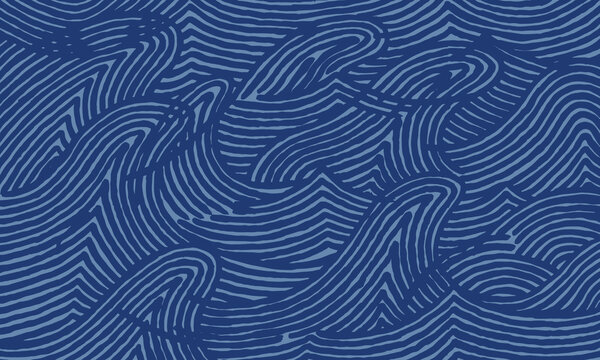 Crafted hand drawn wave brush line abstract pattern, Japanese and ethnic inspired tribal wood carving, engraving textured background, minimal folk wood block style graphic for carpet, textile