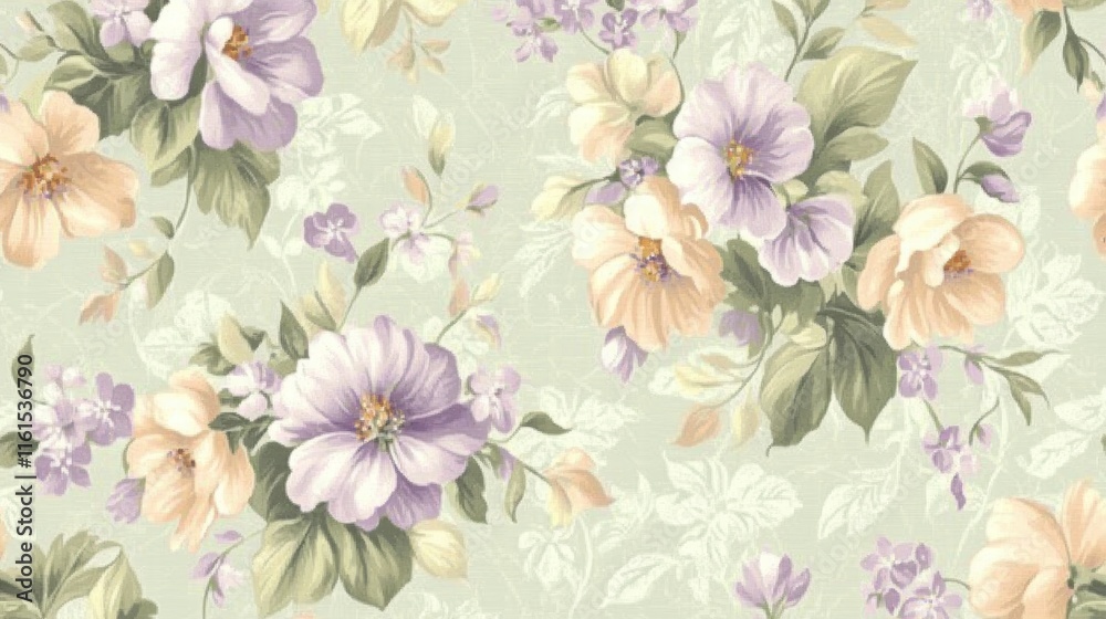 Poster delicate floral pattern showcasing vibrant flowers on a soft background perfect for home decor and t