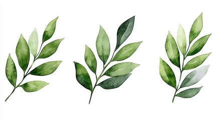 Naklejka premium Green Leaves Watercolor Seamless Pattern on White Background