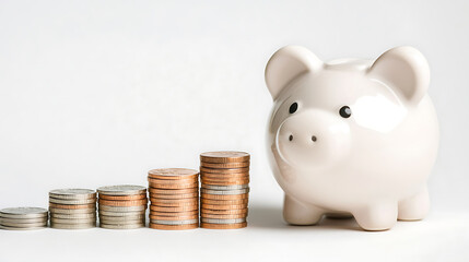 piggy bank next to stacked coins symbolizes saving and financial growth