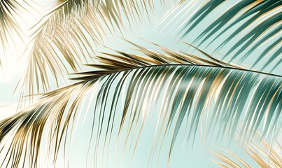 Golden palm fronds against a teal sky.
