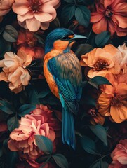 Fototapeta premium Colorful Bird on Flowers