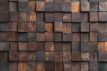 Dark brown wooden square blocks texture background.