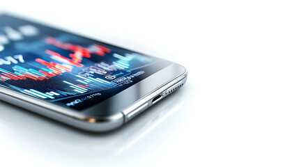 smartphone displaying stock market data with colorful graphs and numbers