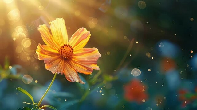 A lone flower blooms in a ray of sunlight embodying the correlation between observation and particle behavior in the quantum world.
