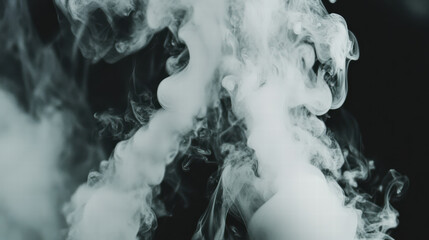 Gently flowing white smoke creates ethereal atmosphere against dark background, evoking sense of mystery and calm