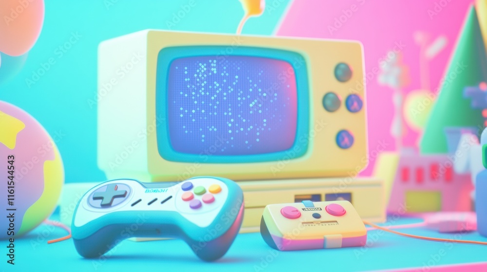 Leinwandbilder retro gaming console and vintage television set create a nostalgic gaming setup in a playful environ