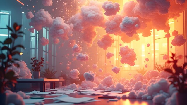 Abstract Web Design Studio Concept, Floating Pages, Glowing Orbs, and Creative Energy