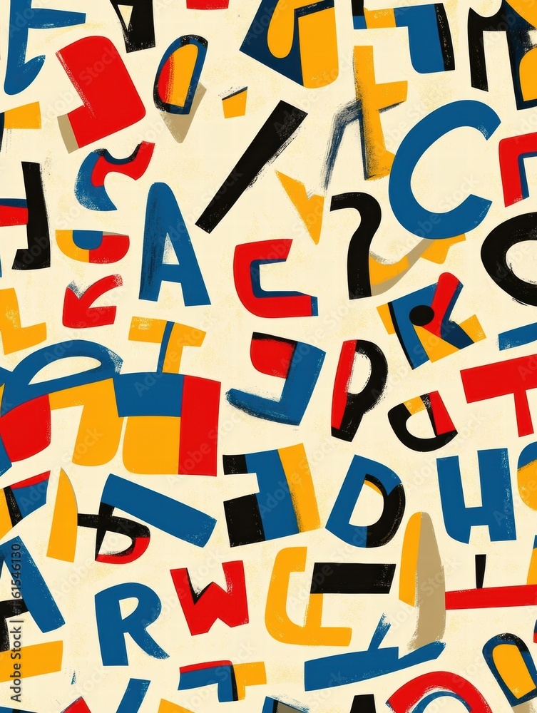 Aufkleber colorful and playful pattern of stylized alphabet letters scattered across a light background. gener